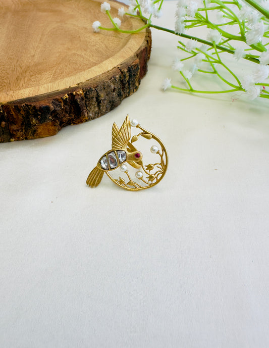 Jadau Bird Motif Finger Ring