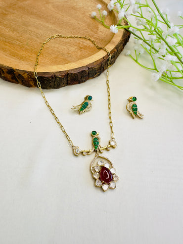 Moissanite Bird Motif Pendant Set