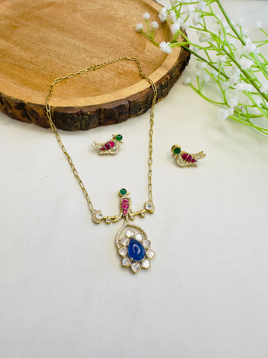 Moissanite Bird Motif Pendant Set