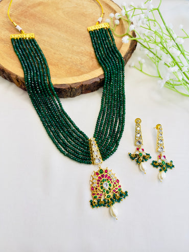 Jadau Moissanite Pendant Green Necklace Set