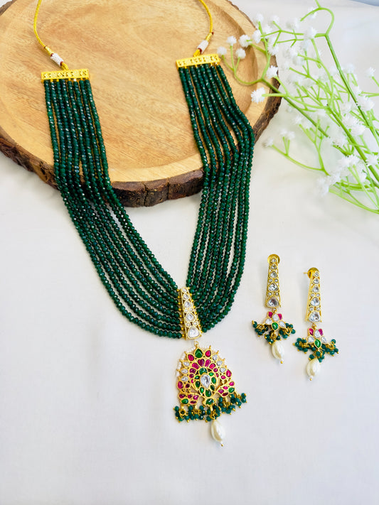 Jadau Moissanite Pendant Green Necklace Set