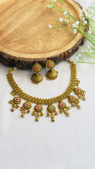Rajwadi gold look alike Necklace set