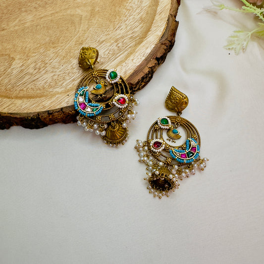 Pachi Kundan Small Jhumki Silver Replica Earrings