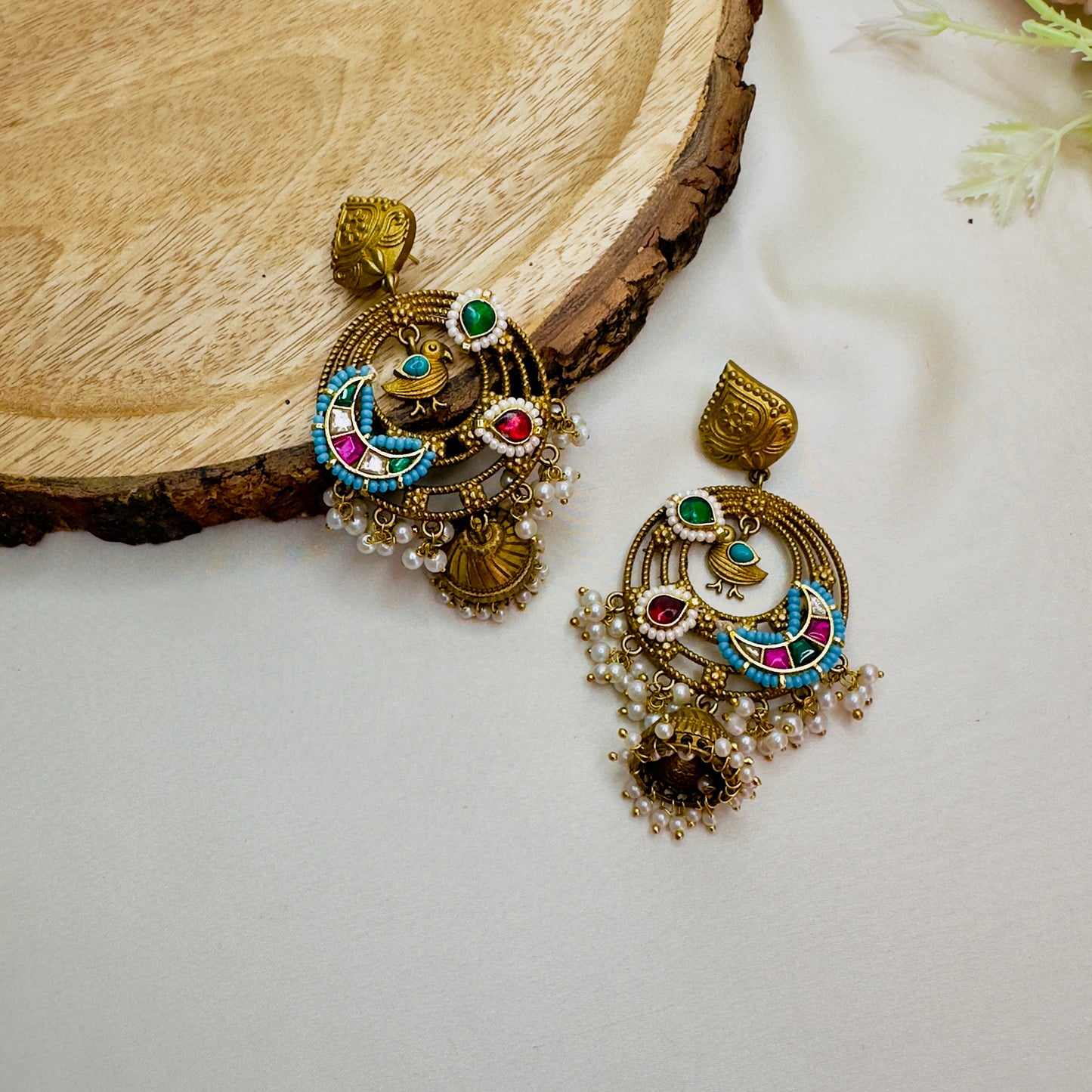 Pachi Kundan Small Jhumki Silver Replica Earrings