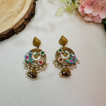 Pachi Kundan Small Jhumki Silver Replica Earrings