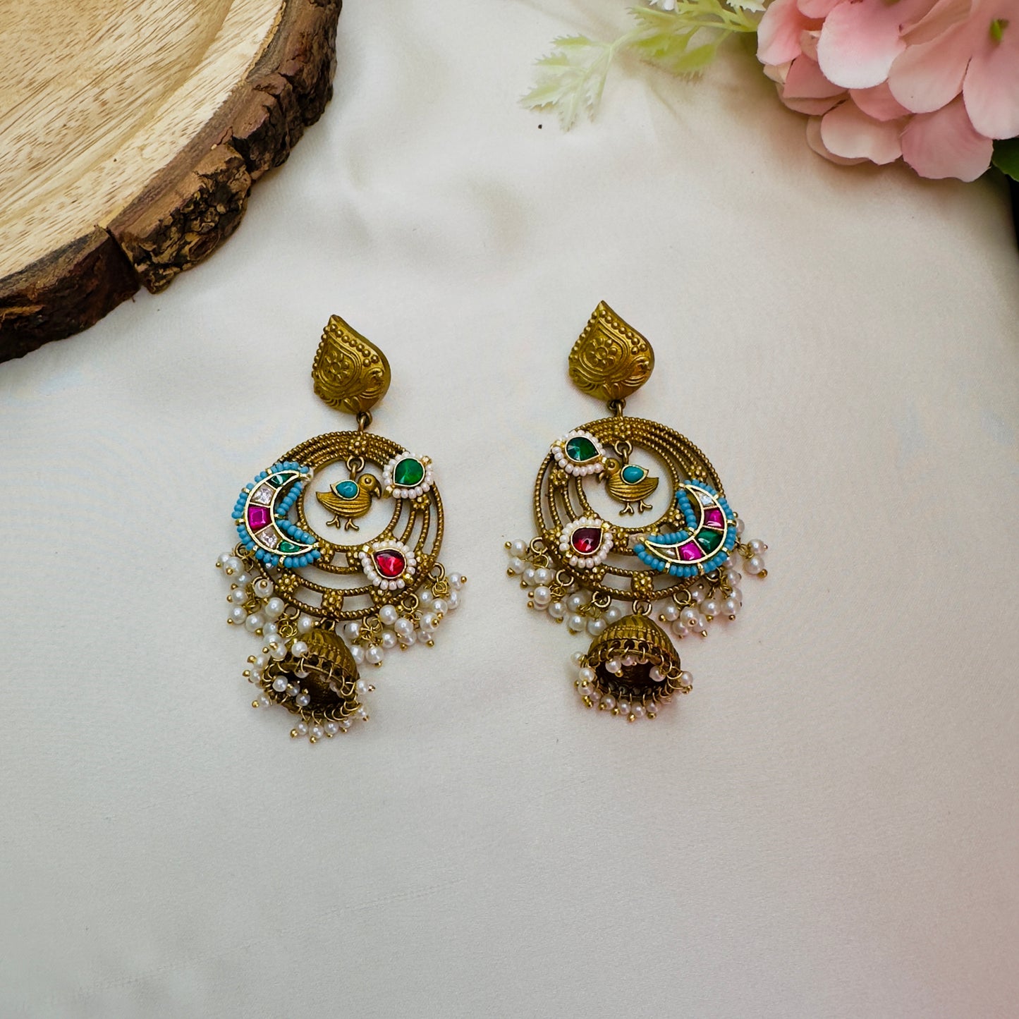 Pachi Kundan Small Jhumki Silver Replica Earrings