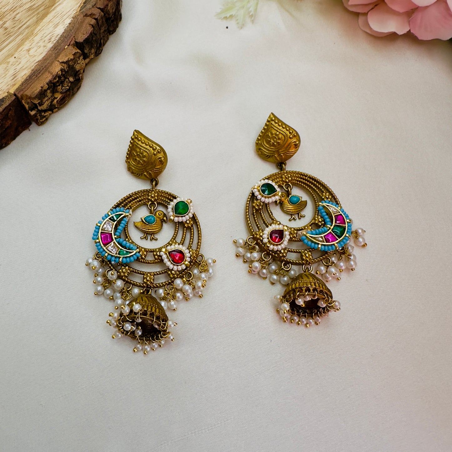 Pachi Kundan Small Jhumki Silver Replica Earrings