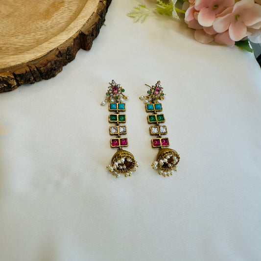 Multicolor Long small Apala Polish Jhumki Earrings