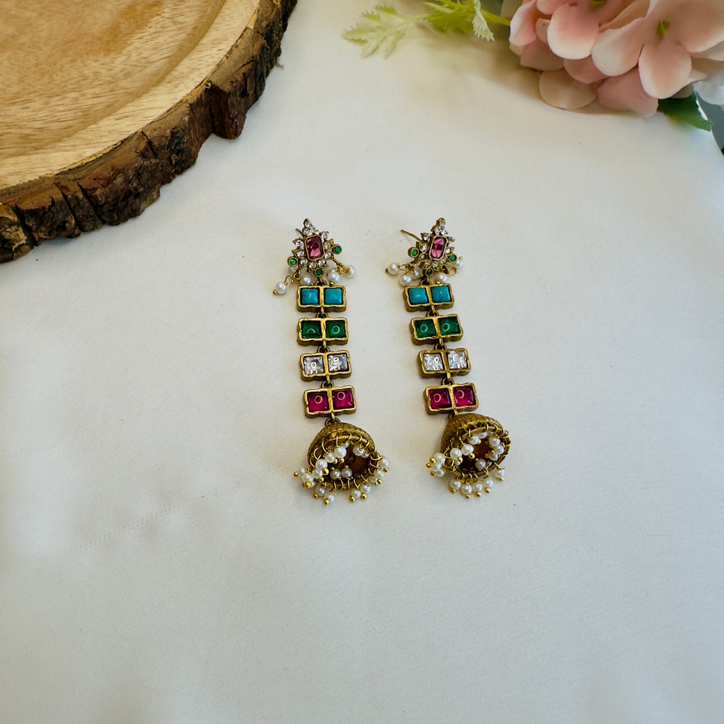 Multicolor Long small Apala Polish Jhumki Earrings