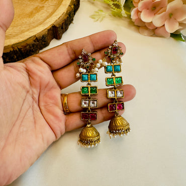 Multicolor Long small Apala Polish Jhumki Earrings