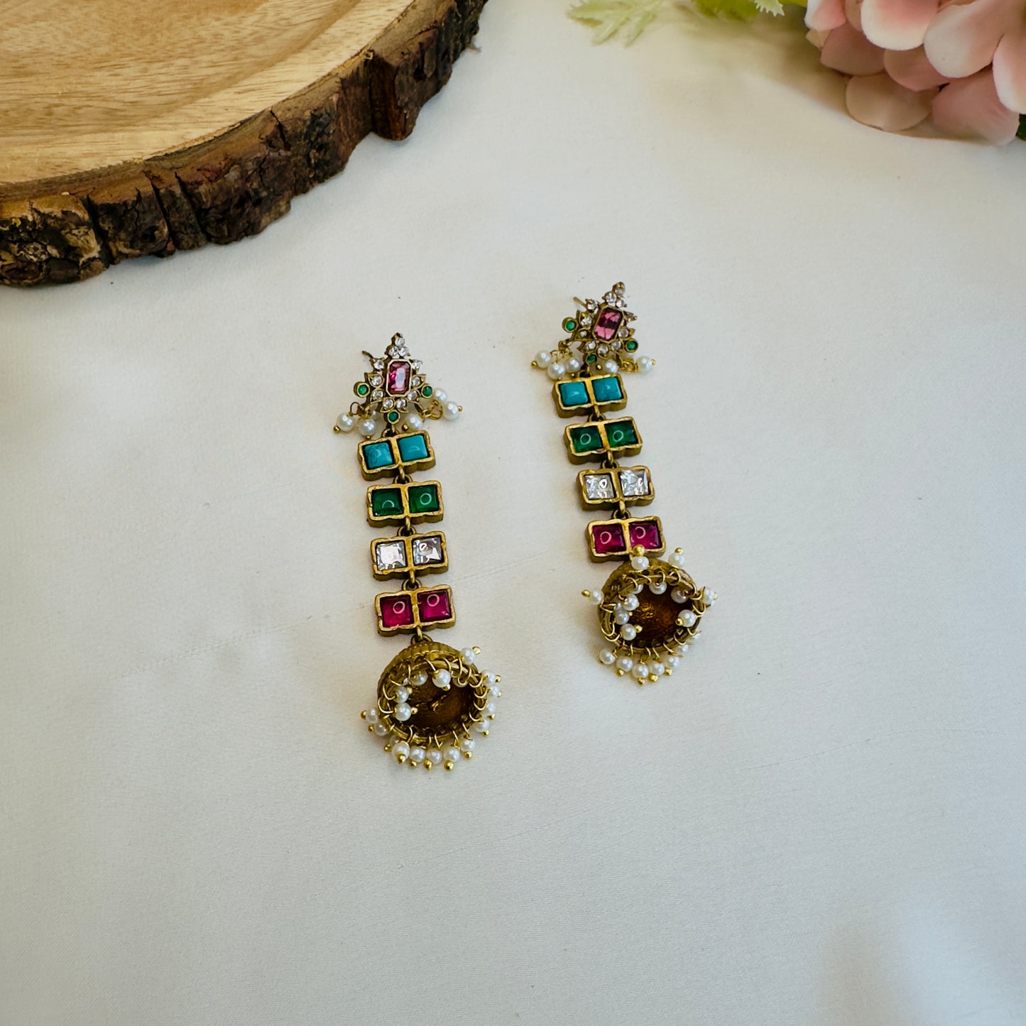 Multicolor Long small Apala Polish Jhumki Earrings