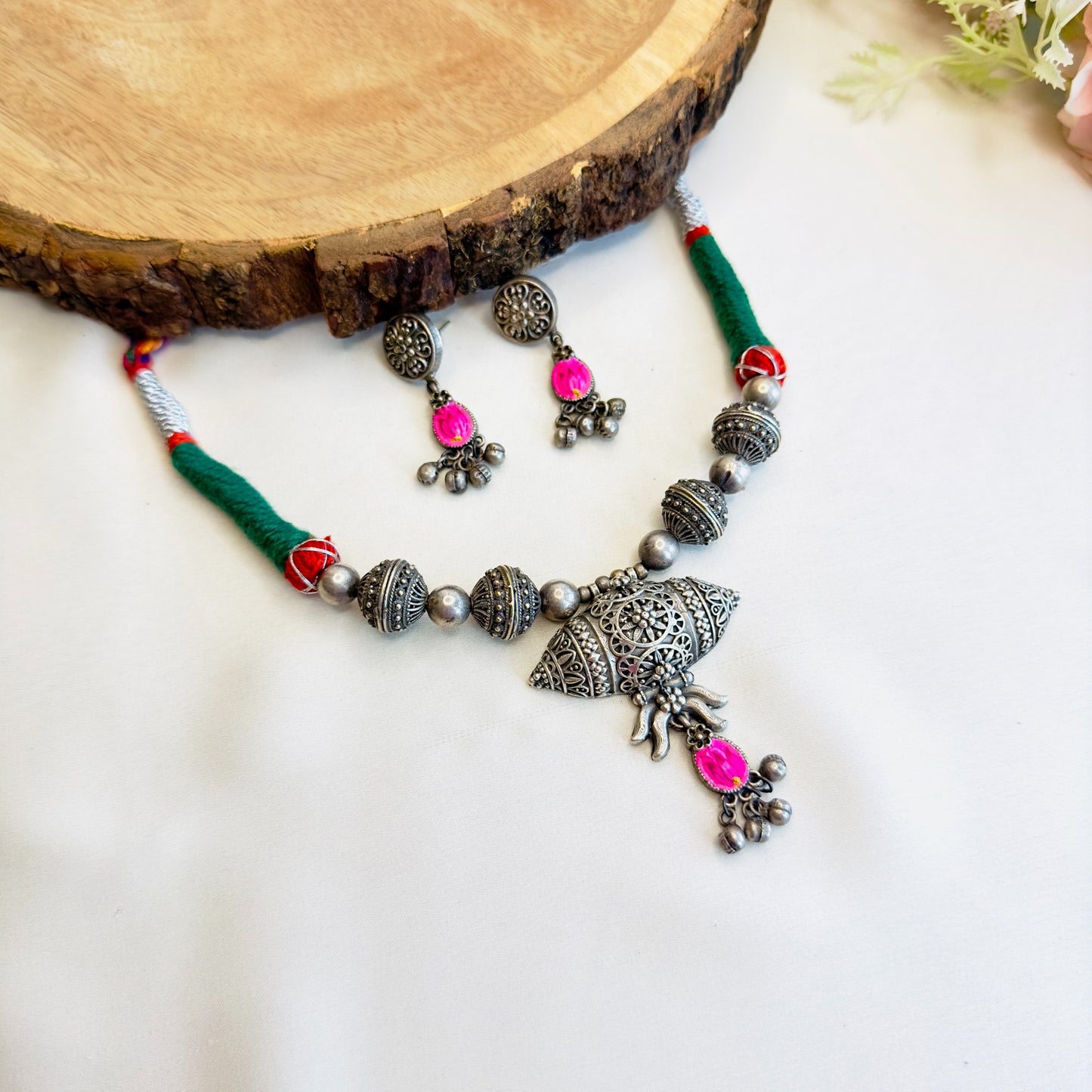 Silver Replica Thread Necklace set