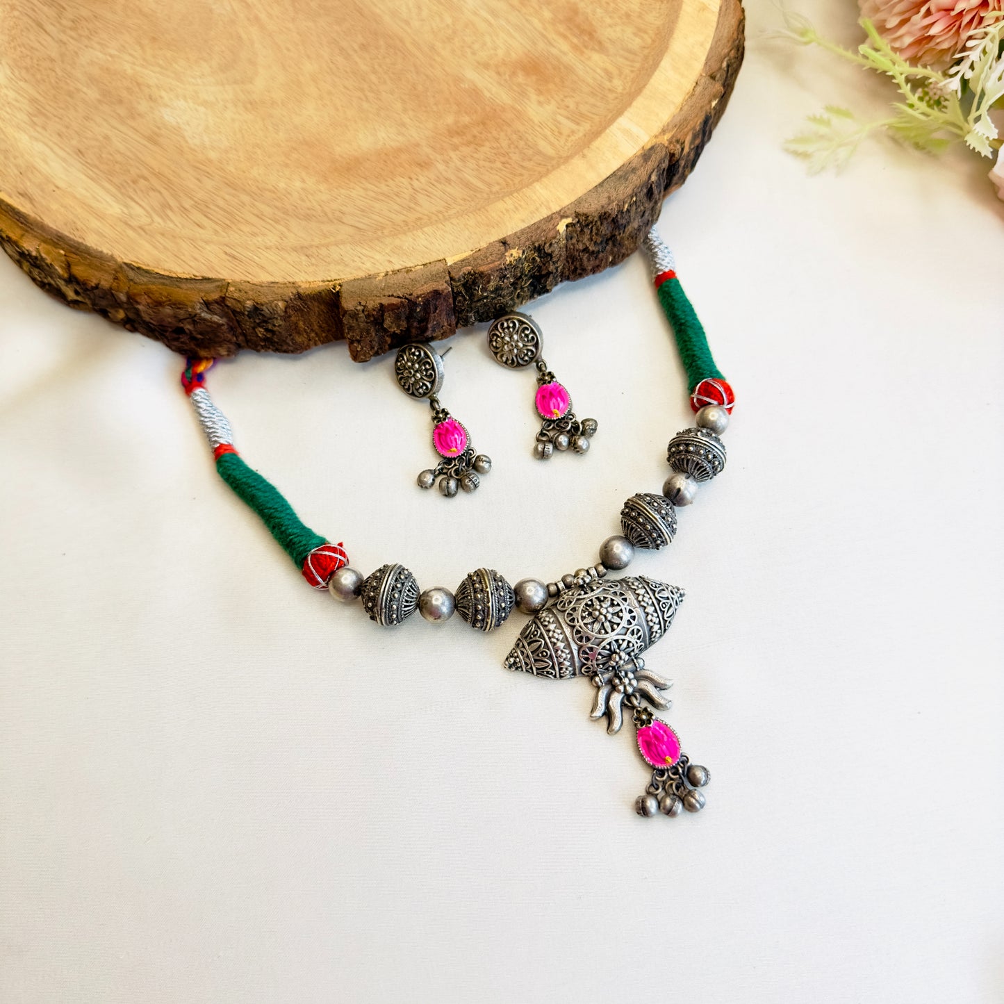 Silver Replica Thread Necklace set