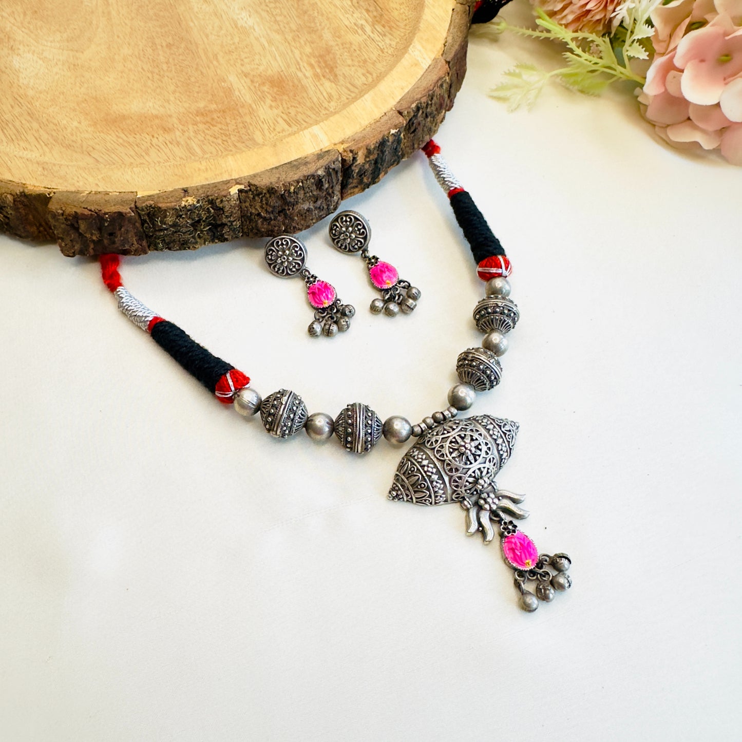 Silver Replica Thread Necklace set