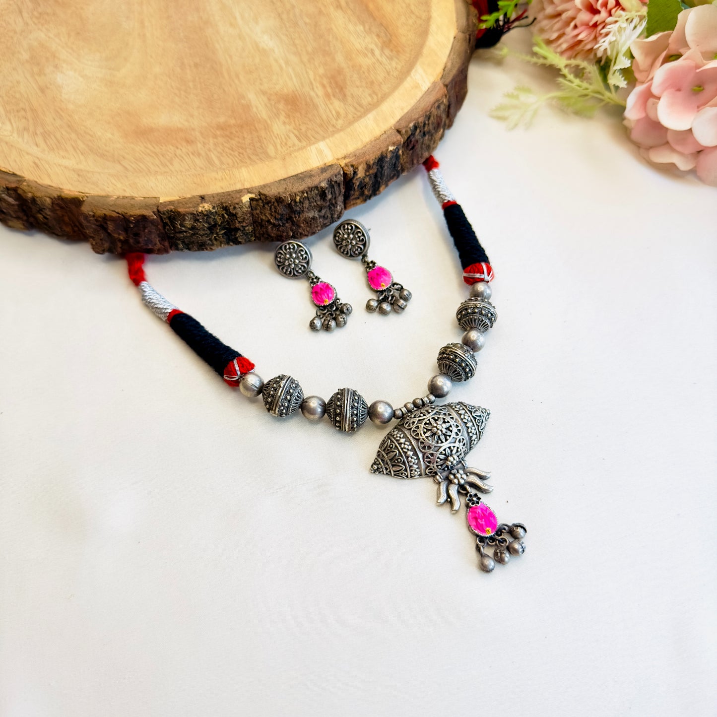 Silver Replica Thread Necklace set