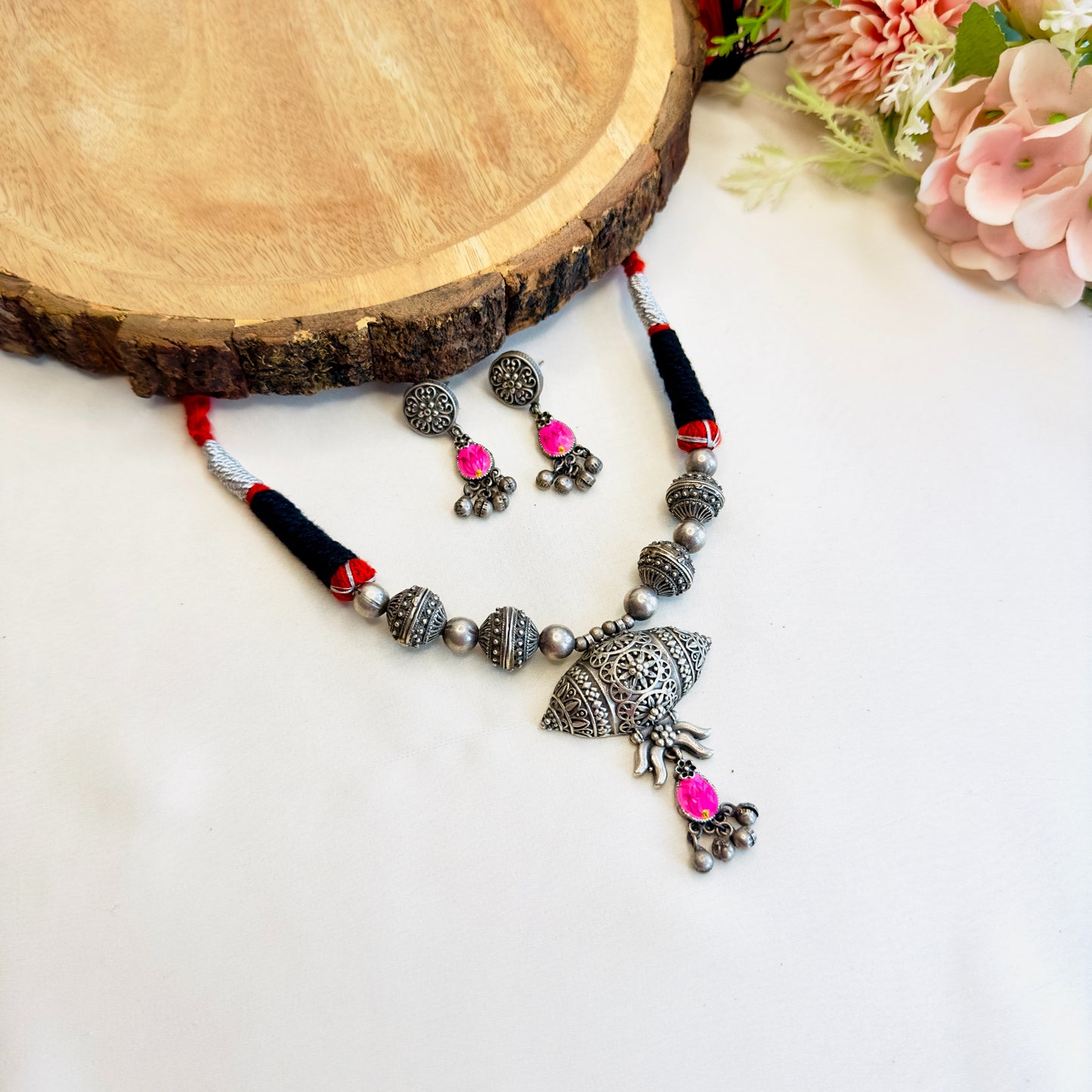 Silver Replica Thread Necklace set