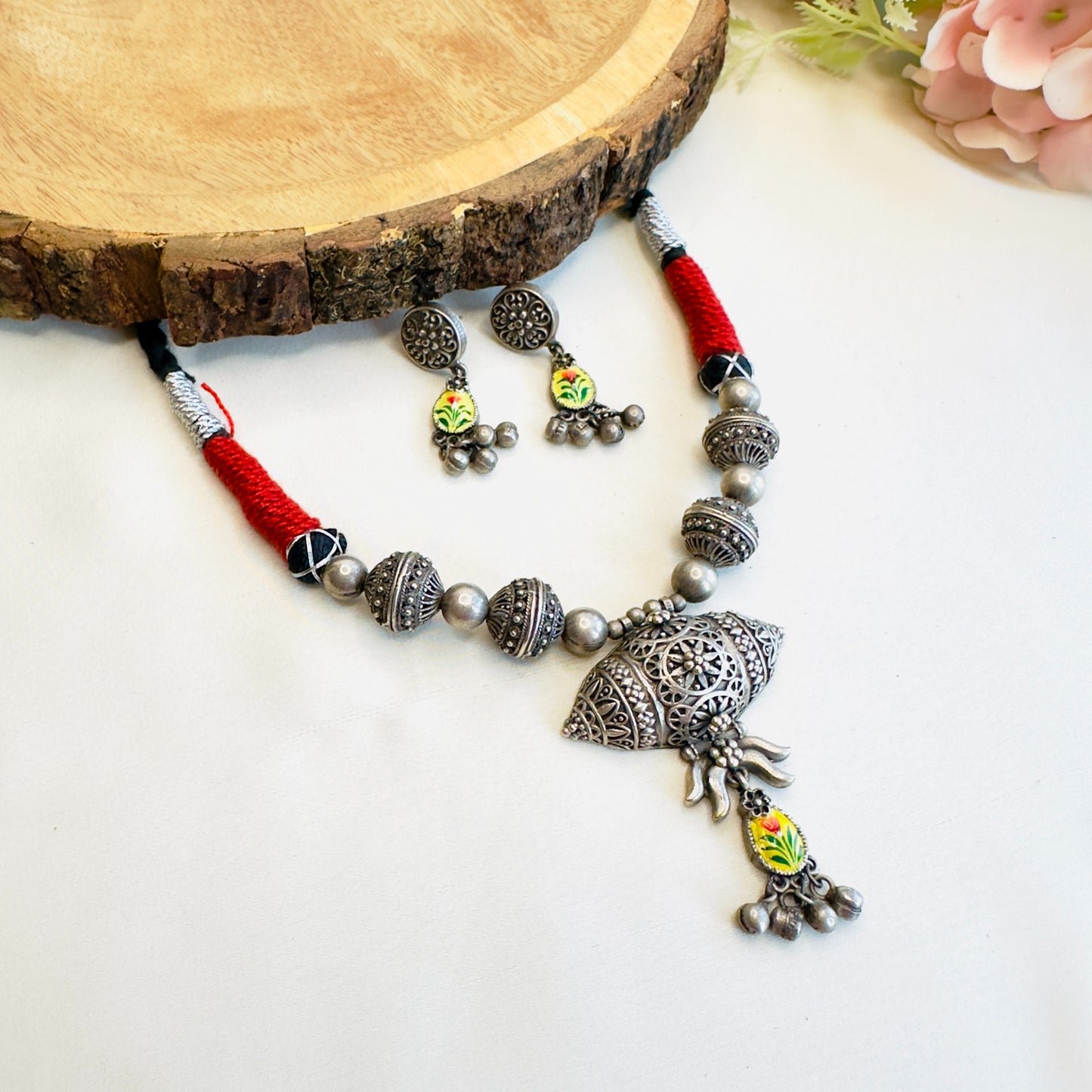 Silver Replica Thread Necklace set