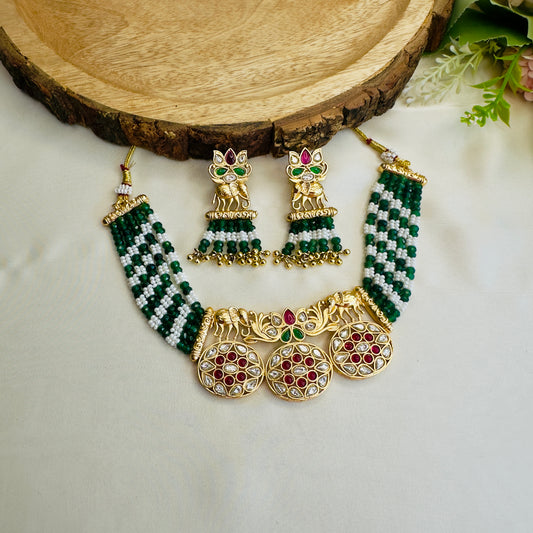 Elephant Motif Rajwadi Necklace Set