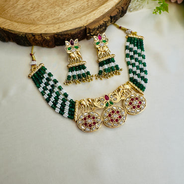 Elephant Motif Rajwadi Necklace Set