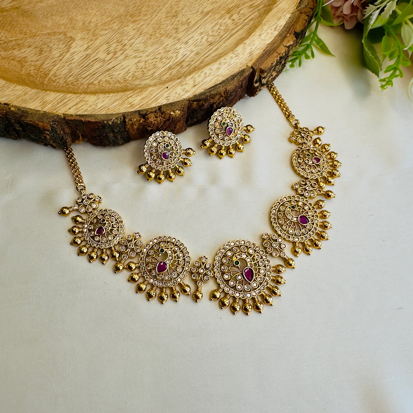 Five Peacock Pendant Necklace Set