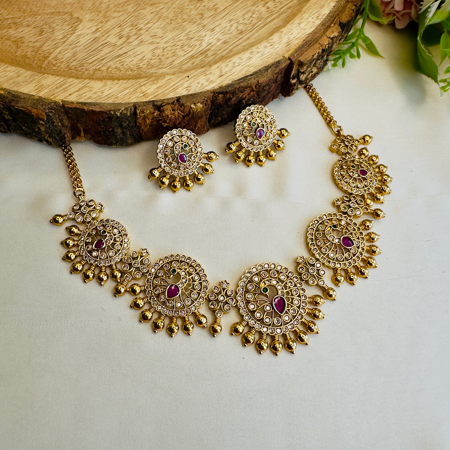 Five Peacock Pendant Necklace Set