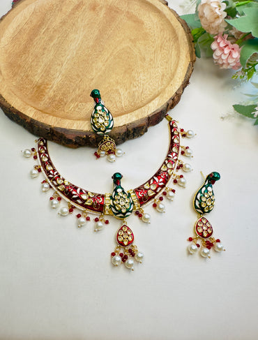Red green Peacock Hasli Set
