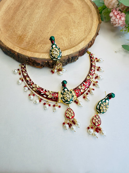 Red green Peacock Hasli Set