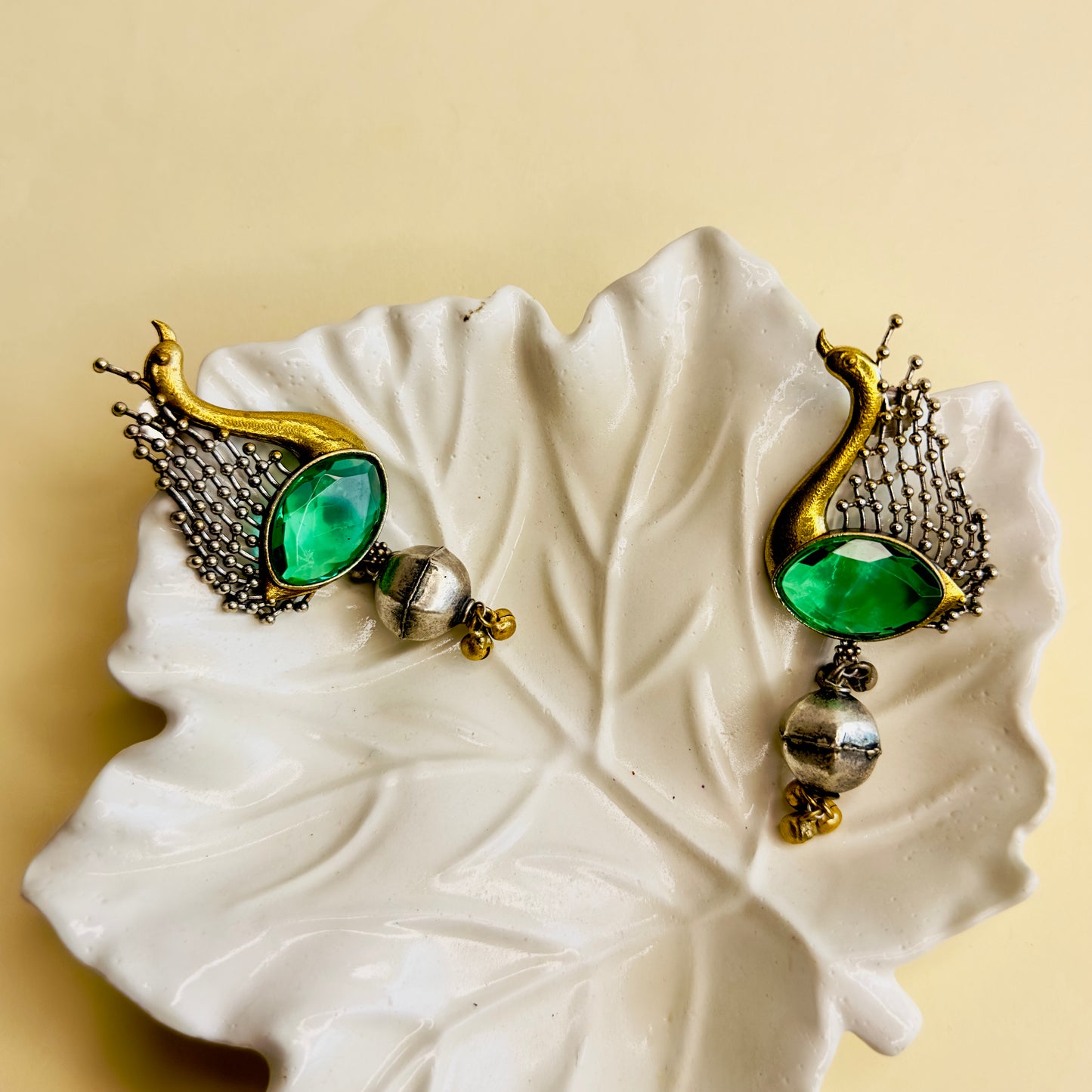 Silver Replica Dual tone Peacock Earrings