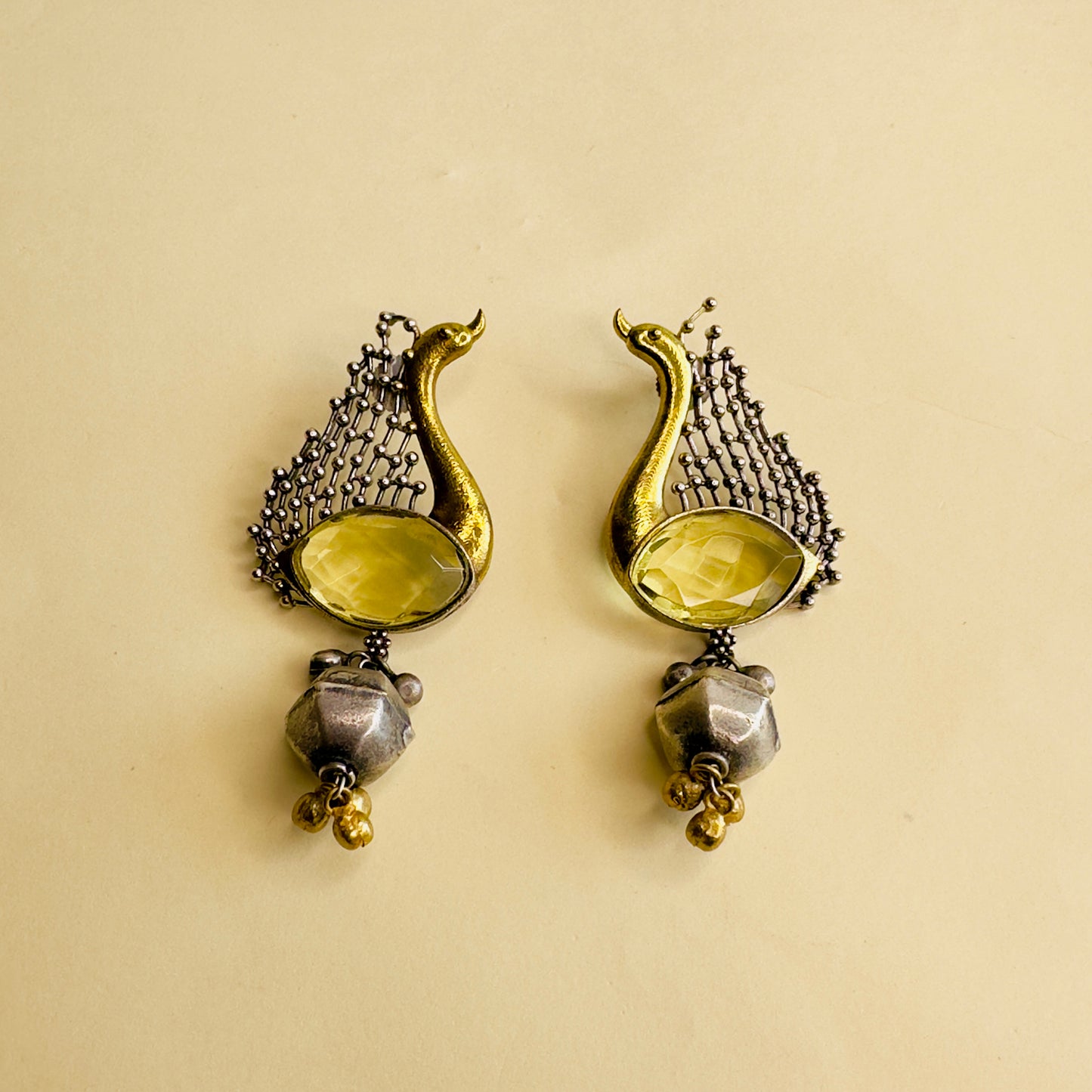 Silver Replica Dual tone Peacock Earrings
