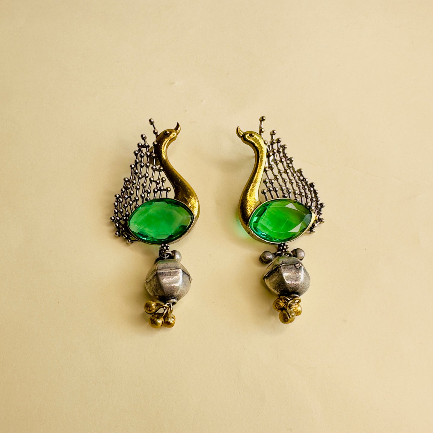Silver Replica Dual tone Peacock Earrings