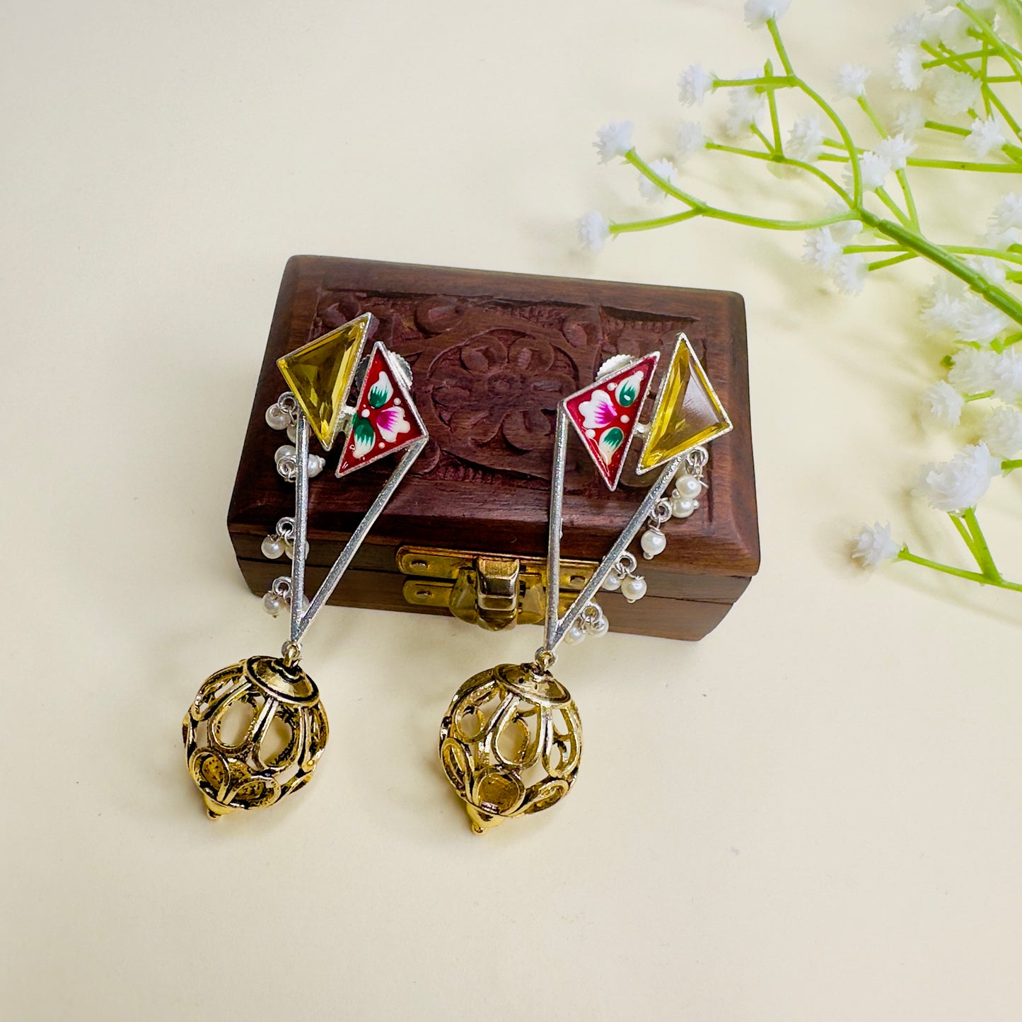 Hand Painted Dual Polish Silver Replica Earrings