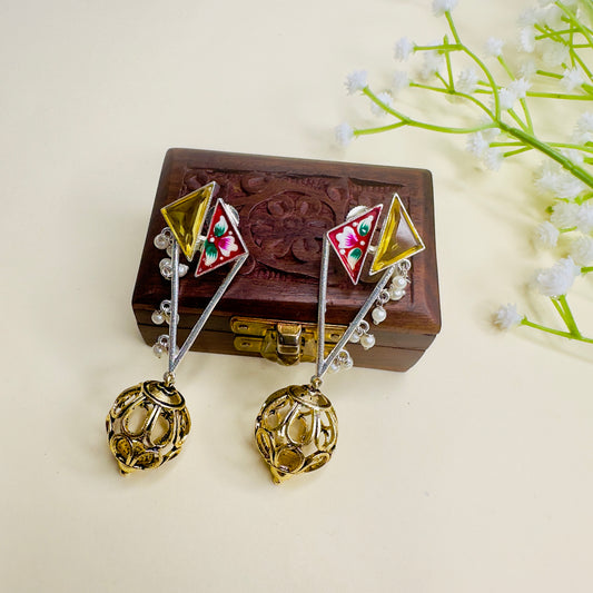 Hand Painted Dual Polish Silver Replica Earrings