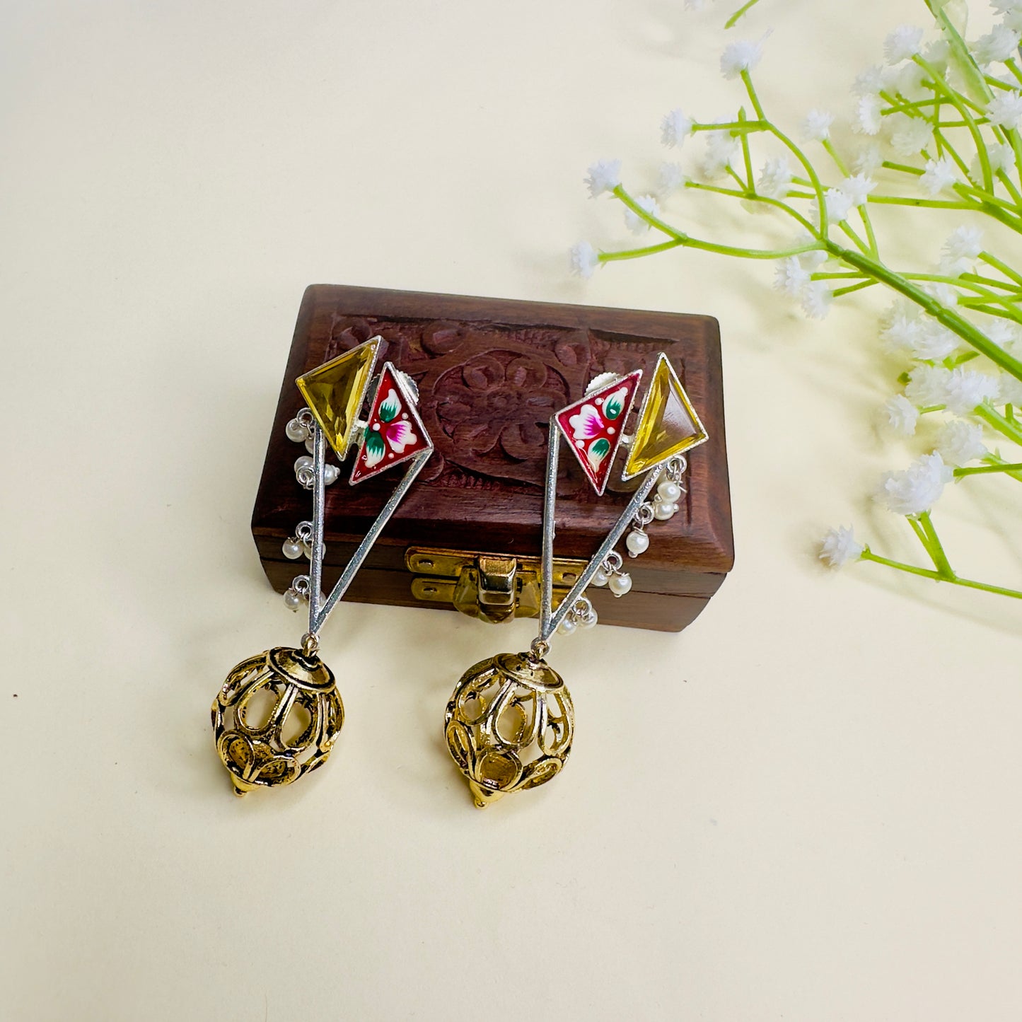 Hand Painted Dual Polish Silver Replica Earrings