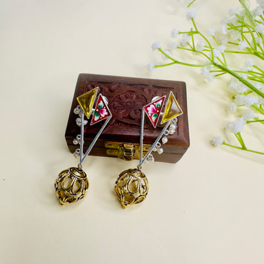 Hand Painted Dual Polish Silver Replica Earrings
