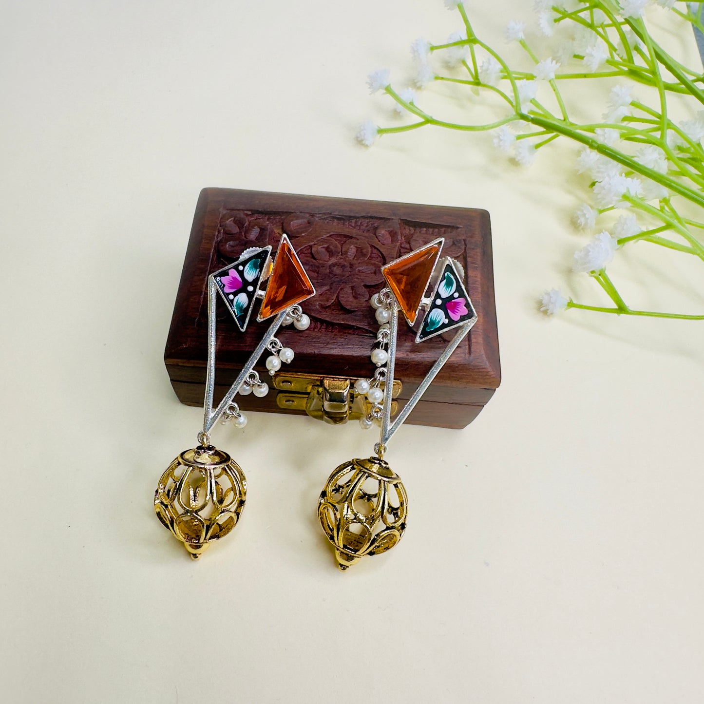 Hand Painted Dual Polish Silver Replica Earrings