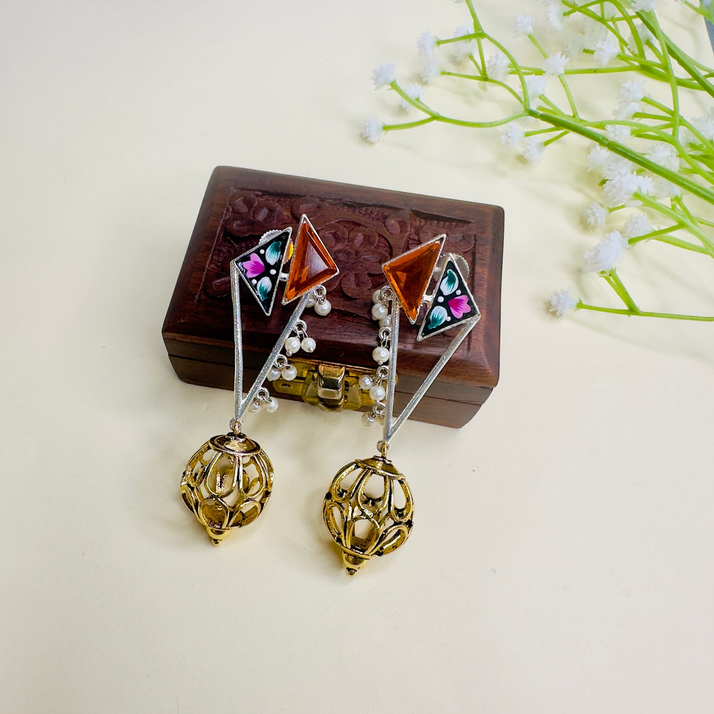 Hand Painted Dual Polish Silver Replica Earrings