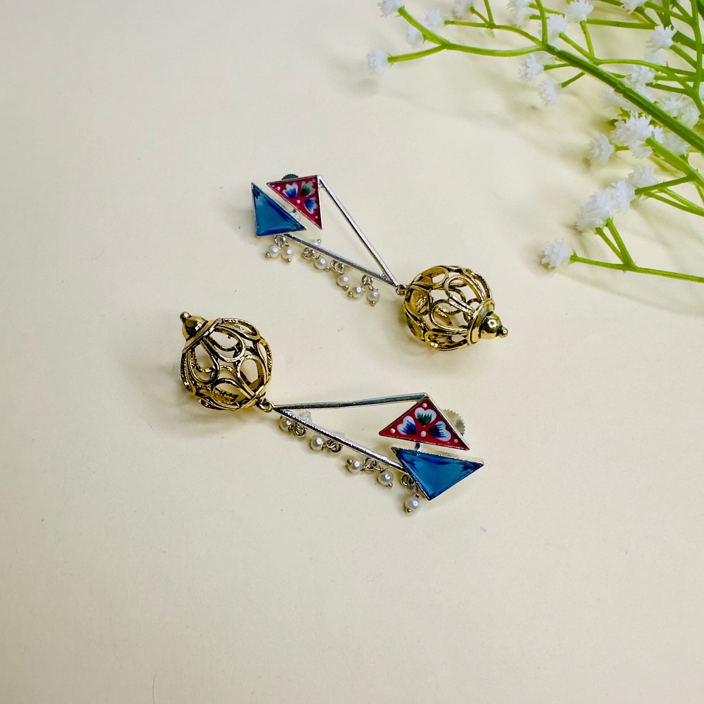 Hand Painted Dual Polish Silver Replica Earrings