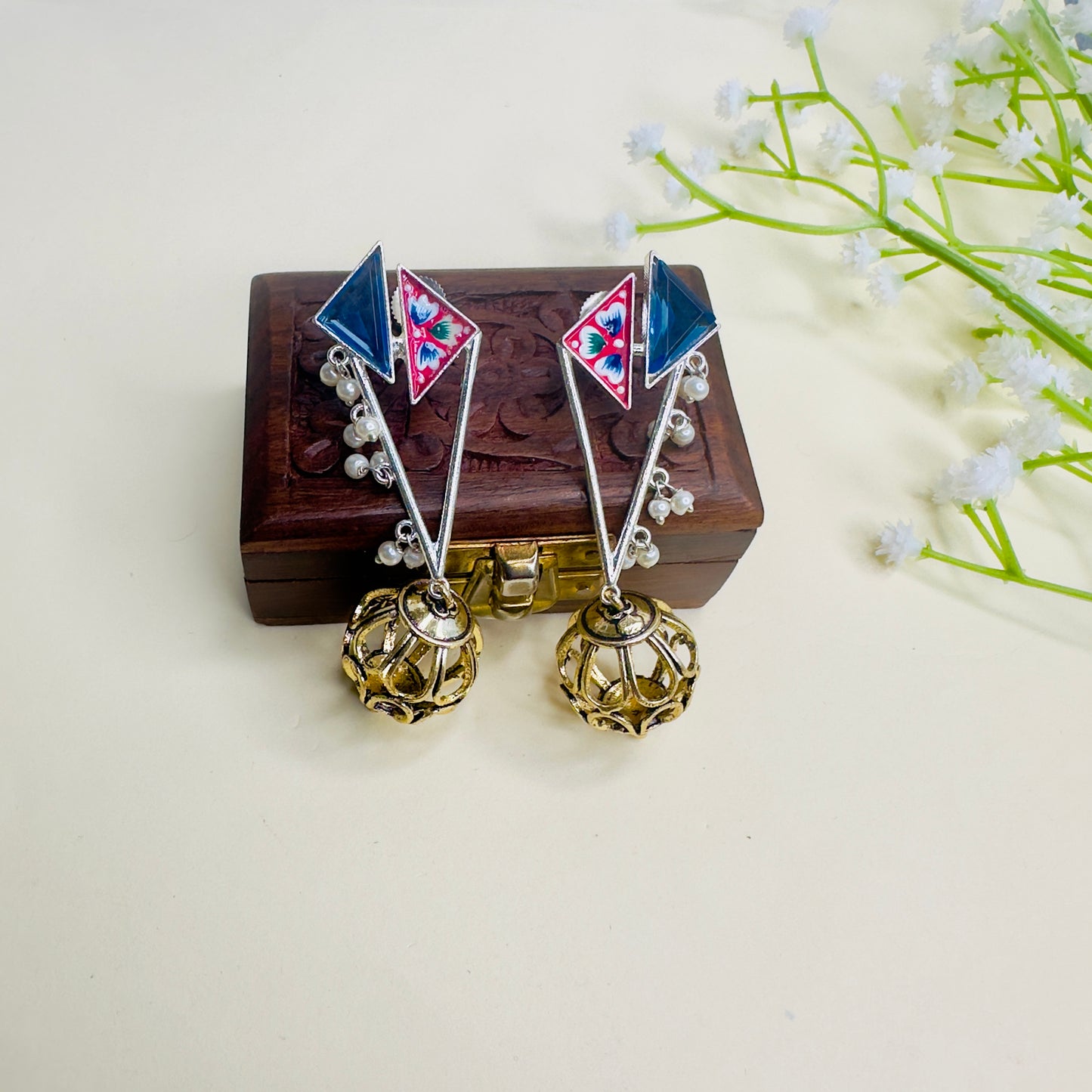 Hand Painted Dual Polish Silver Replica Earrings