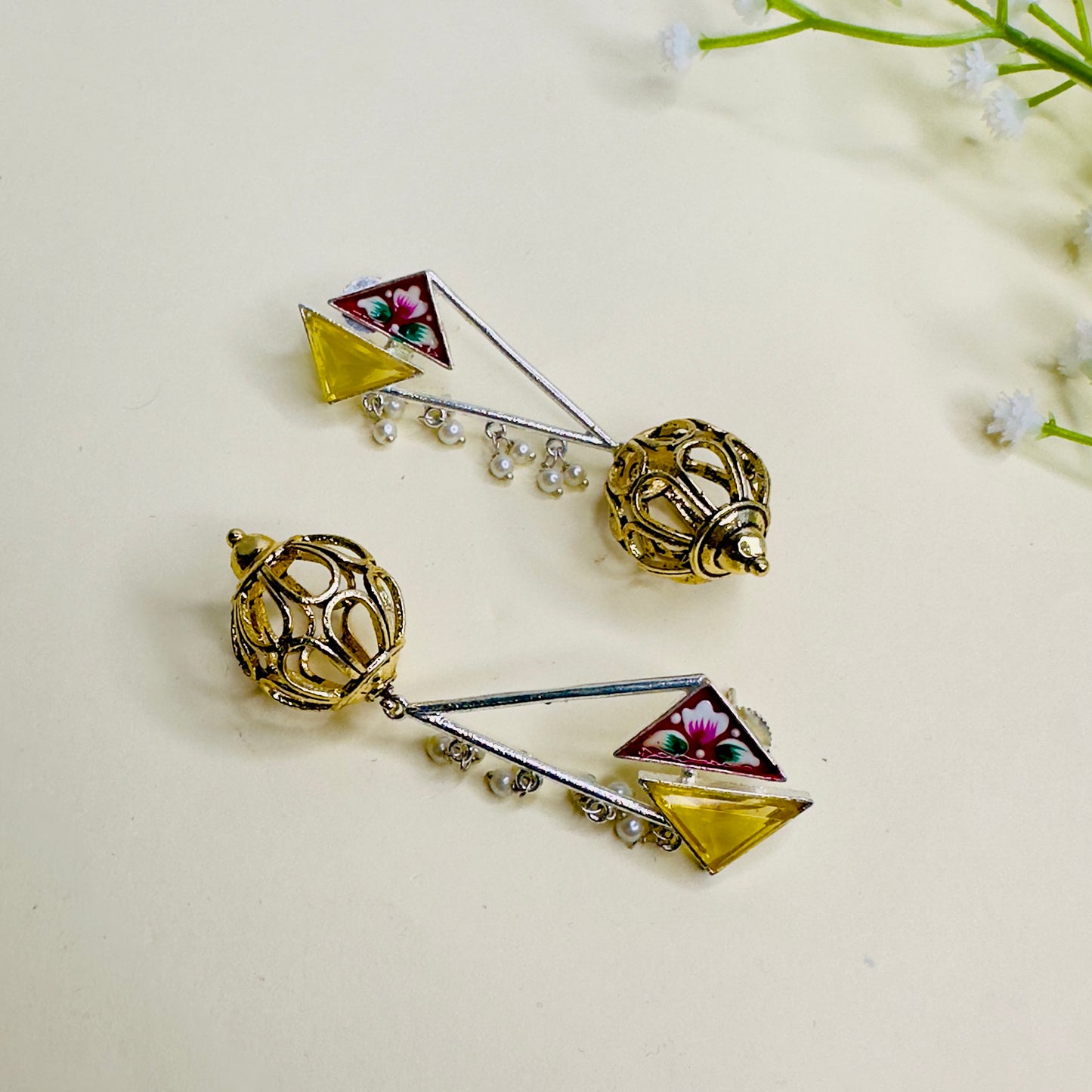 Hand Painted Dual Polish Silver Replica Earrings
