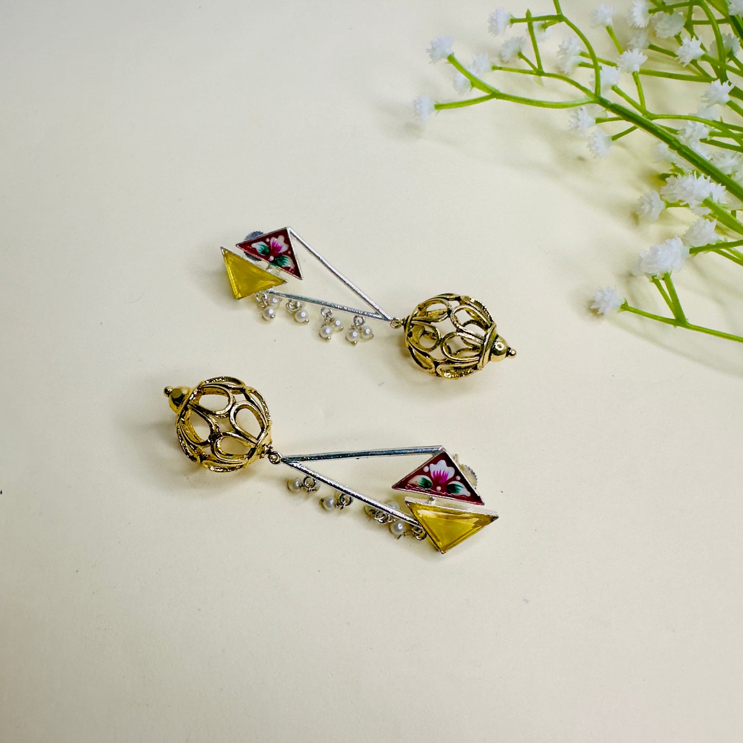 Hand Painted Dual Polish Silver Replica Earrings