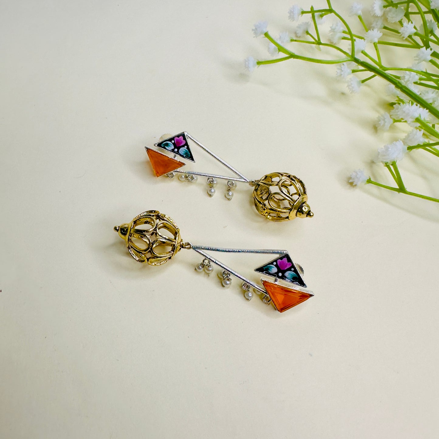 Hand Painted Dual Polish Silver Replica Earrings