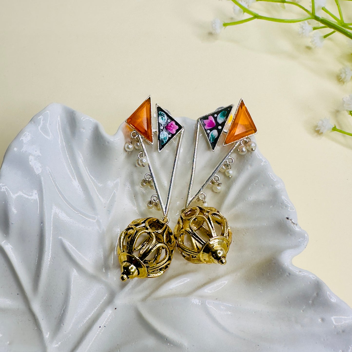 Hand Painted Dual Polish Silver Replica Earrings