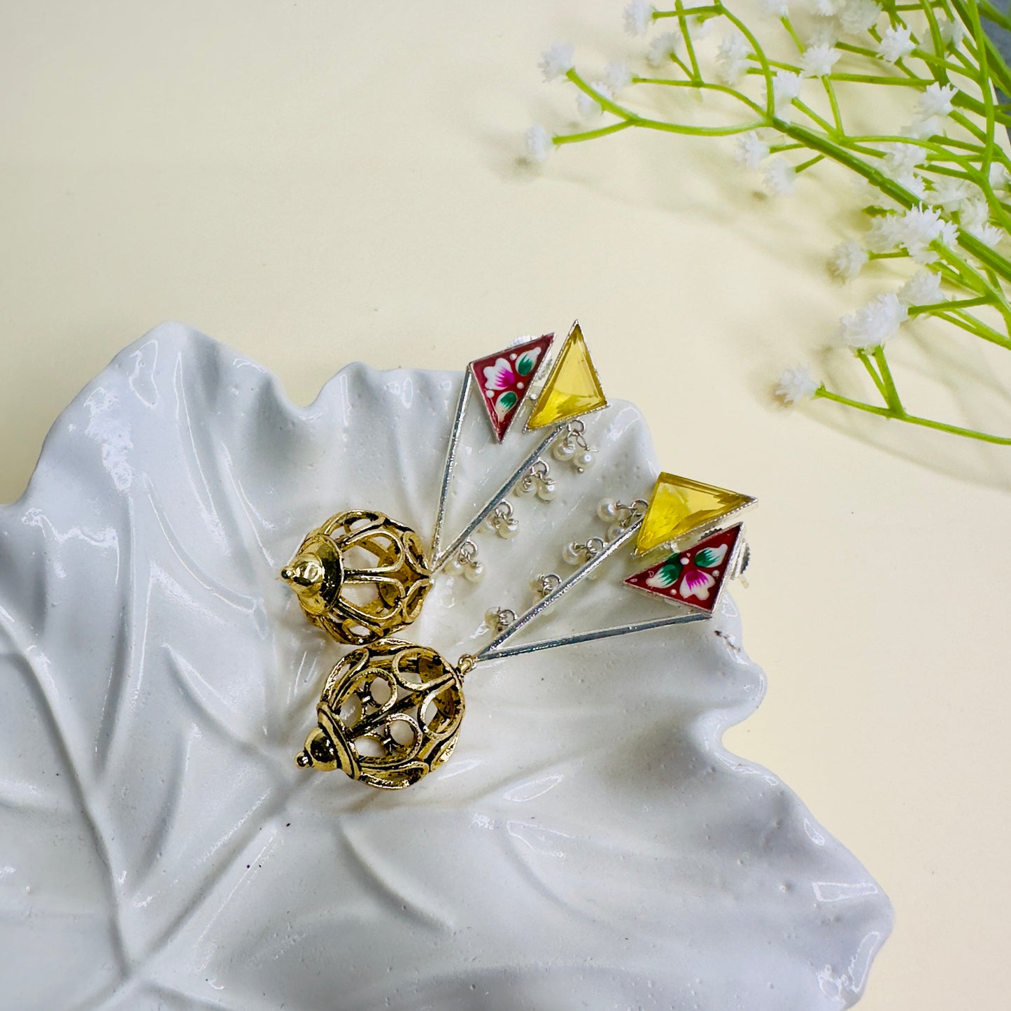 Hand Painted Dual Polish Silver Replica Earrings