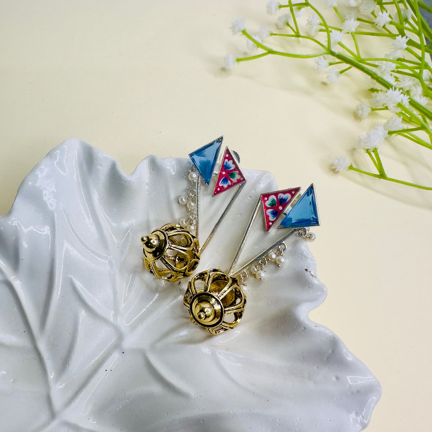 Hand Painted Dual Polish Silver Replica Earrings