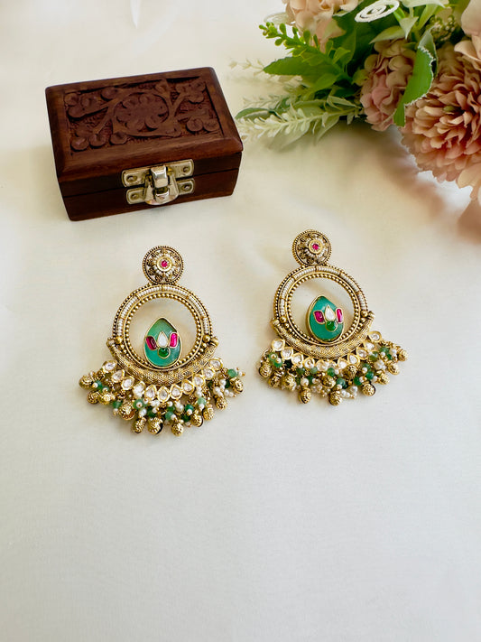 Mint Kundan Chandbali Earrings