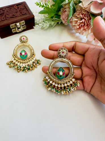 Mint Kundan Chandbali Earrings