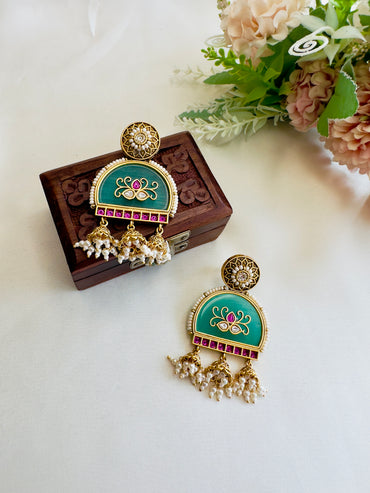Mint Three Jhumki Earrings