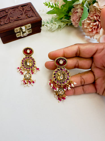 Peacock Rajwadi Ruby Earrings