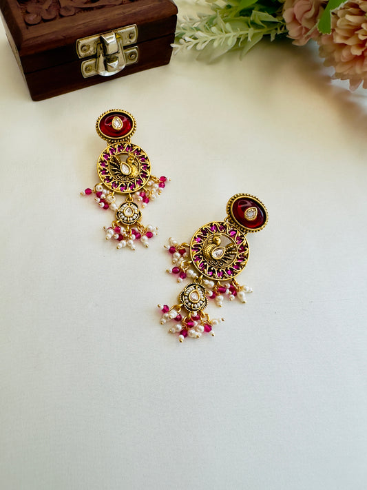 Peacock Rajwadi Ruby Earrings
