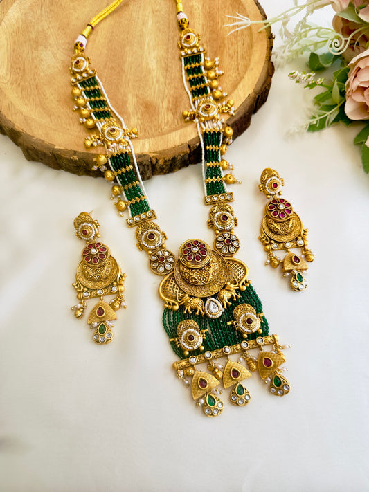 Long Green without Temple Motif Necklace Set
